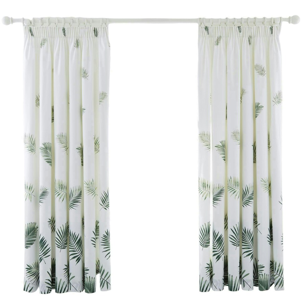 image 1 of Fern Fully Lined Pencil Pleat Curtains - Green - 168x183cm Green