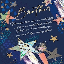 Words 'n' Wishes Traditional Brother Birthday Card, Blue Stars Design, Gold Foil Finish, Made in the UK