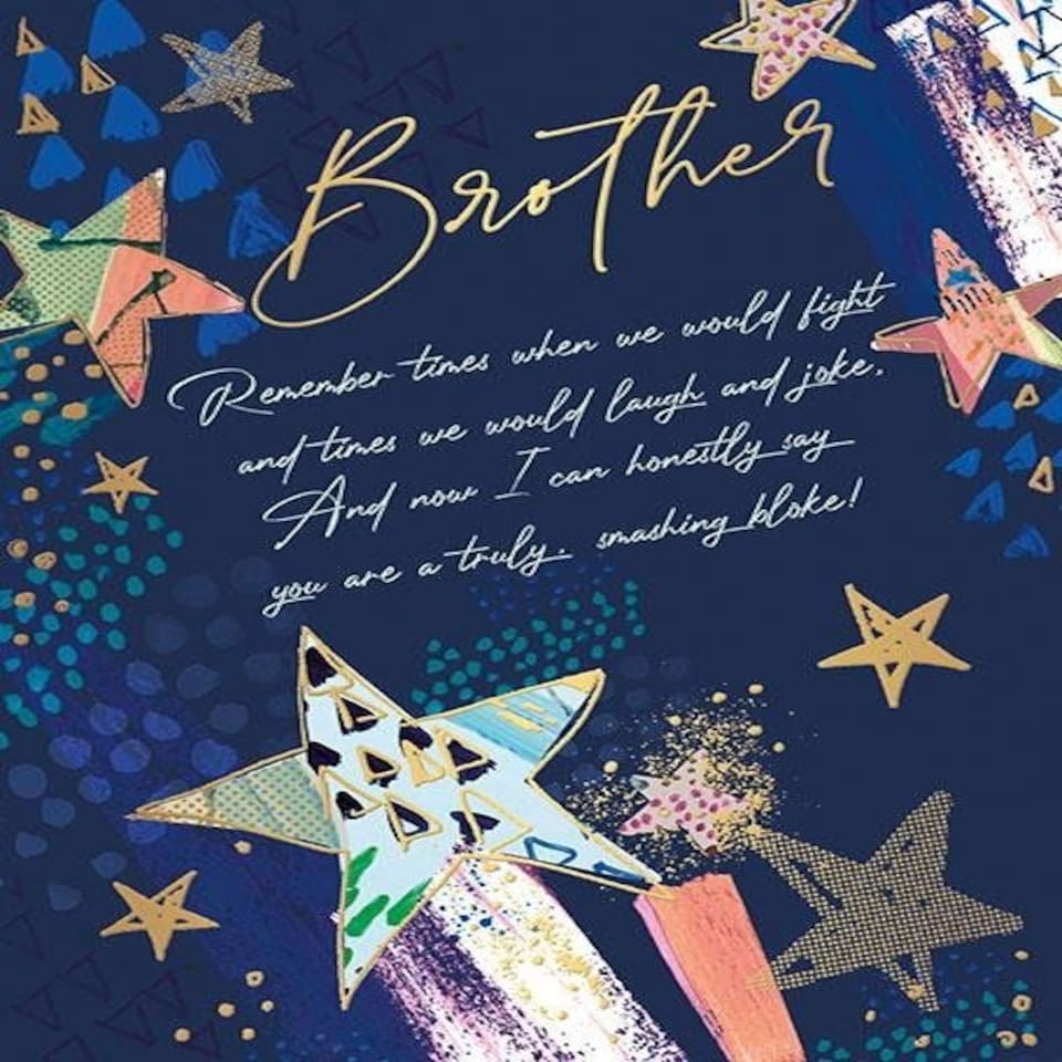 Words 'n' Wishes Traditional Brother Birthday Card, Blue Stars Design, Gold Foil Finish, Made in the UK
