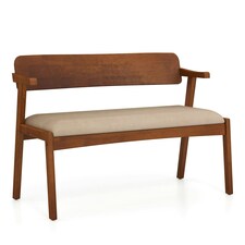 COSTWAY 2-Seat Rubber Wood Bench Dining Bench Brown