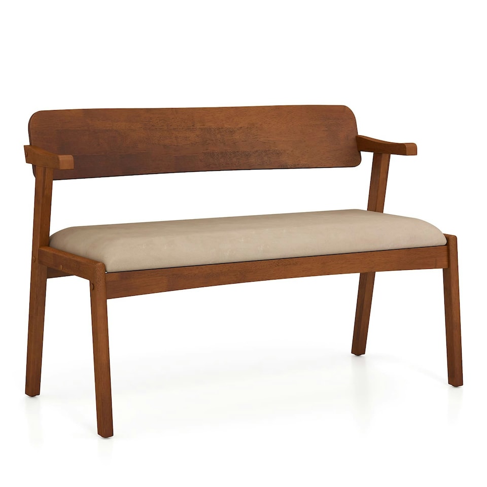 image 1 of COSTWAY 2-Seat Rubber Wood Bench Dining Bench Brown