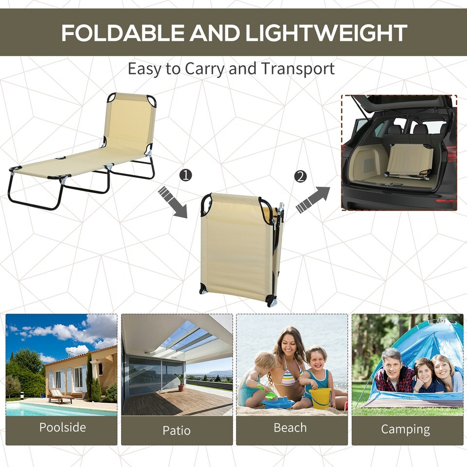 image 1 of Outsunny Folding Lounge Chair Outdoor Chaise Lounge for Bench Patio Beige