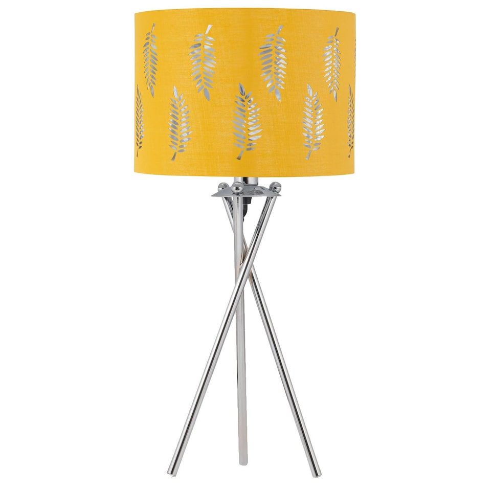 image 1 of Set of 2 Tripod Table Lamps with Ochre Fern Cut Out Shades | Chrome | Yellow | Large | 2