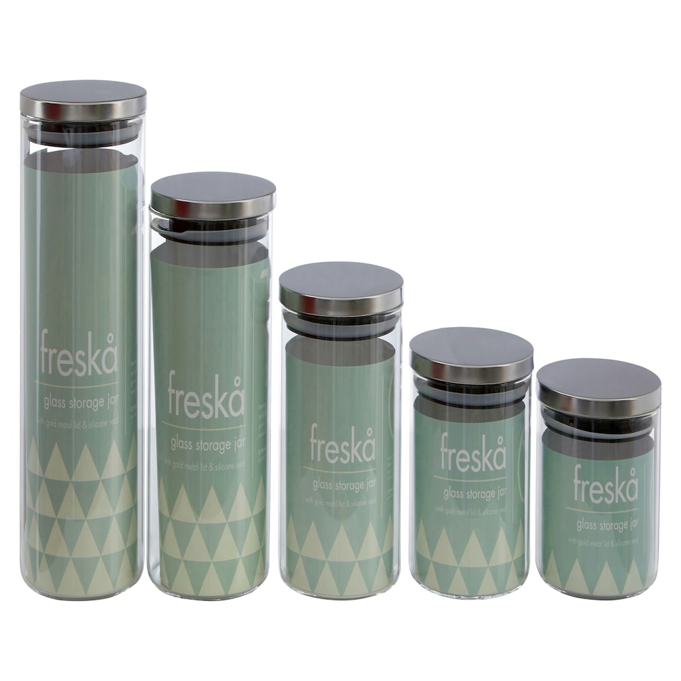 image 1 of Interiors by Premier Freska 950ml Storage Jar, Clear Glass with Airtight Silicone Seal and Metallic Lid
