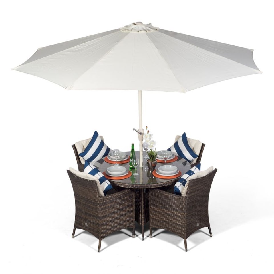 image 1 of Savannah Round 4 Seater Rattan Patio Dining Set | Brown | Brown