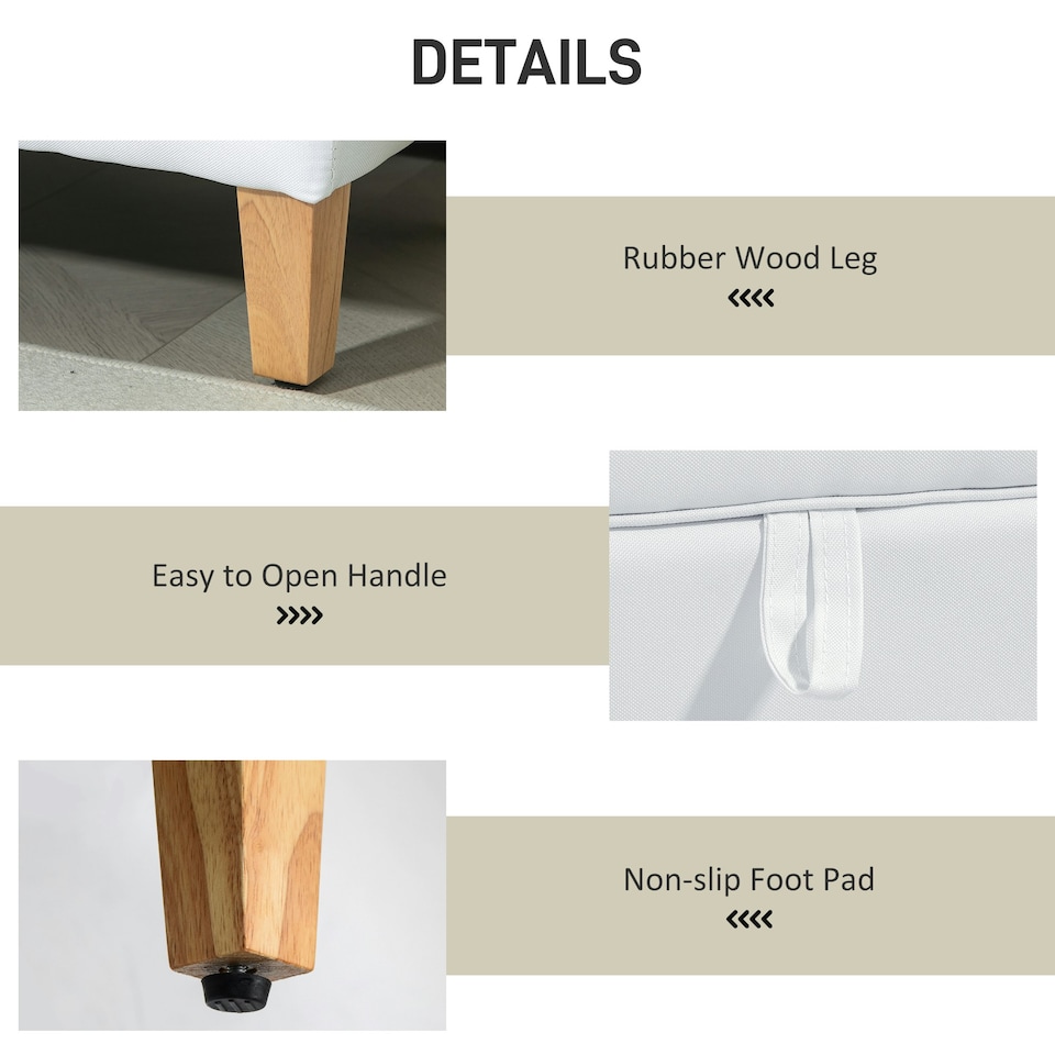 image 1 of HOMCOM Linen Storage Ottoman Storage Box Footstool with Rubberwood Legs Cream