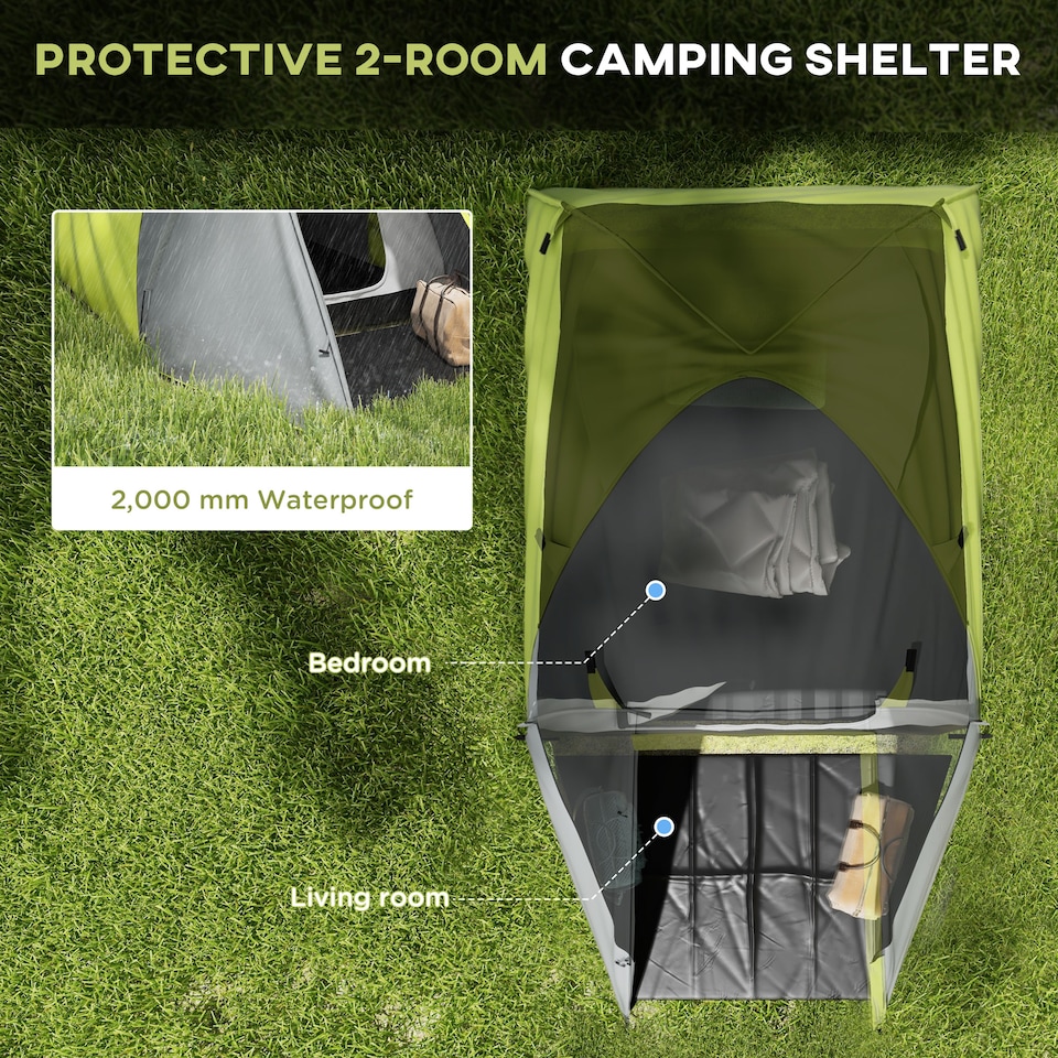 image 1 of Outsunny 2 Man Camping Tent with Living Area, 2000mm Waterproof, Yellow