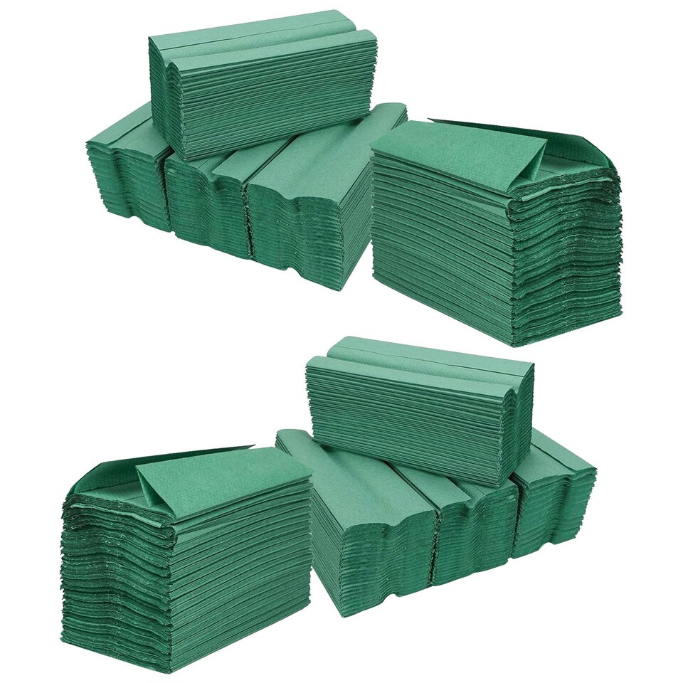 image 1 of 3 Boxes (7,560 Sheets) Green C Fold Hand Paper Towels Large 1 Ply Sheets Ideal For Washrooms & Kitchens