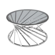 Round Metal Coffee Table With Tinted Glass  In Silver
