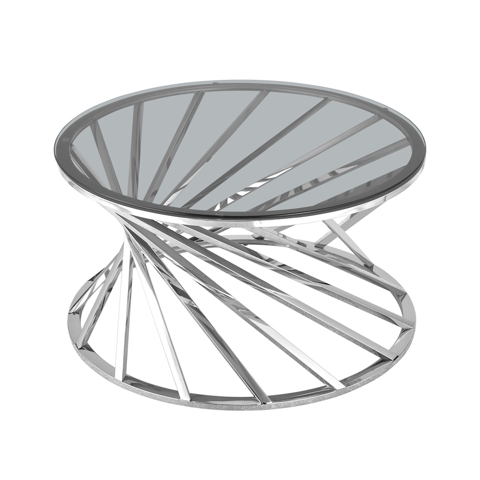 image 1 of Round Metal Coffee Table With Tinted Glass In Silver