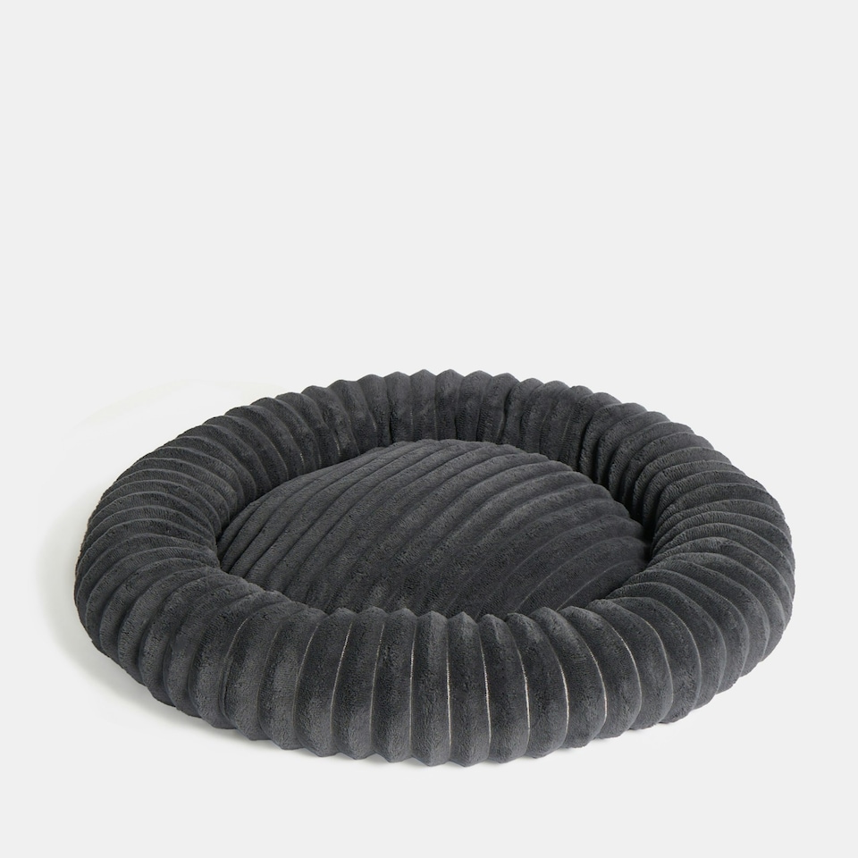 image 1 of OHS Ribbed Round Plush Plump Soft Warm Cosy Pet Dog Cat Cushioned Donut Bed Black | L