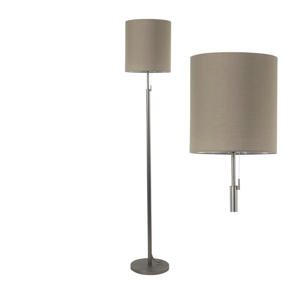 image 1 of Verta - Pewter Floor Lamp with Matching Silk Shade Grey | Grey