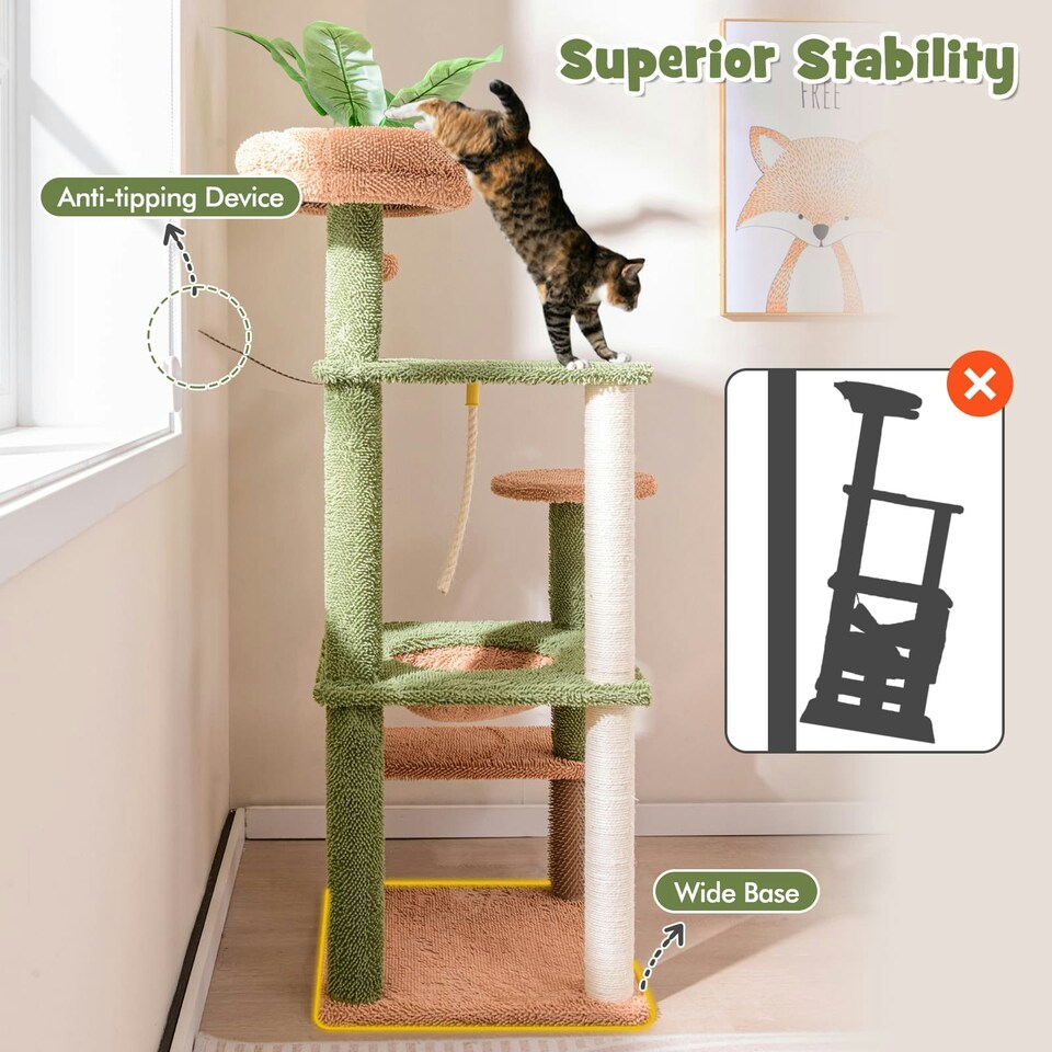 image 1 of COSTWAY 152cm Cat Tree Multi-level Large Cat Tower w/ Rope