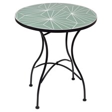 60cm Round Mosaic Ceramic Garden Bistro Table | Multi | Geometric Green | 1