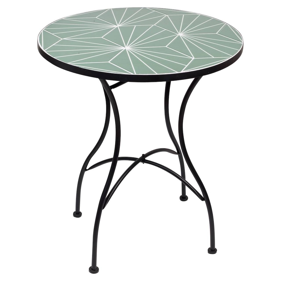 image 1 of 60cm Round Mosaic Ceramic Garden Bistro Table | Multi | Geometric Green | 1