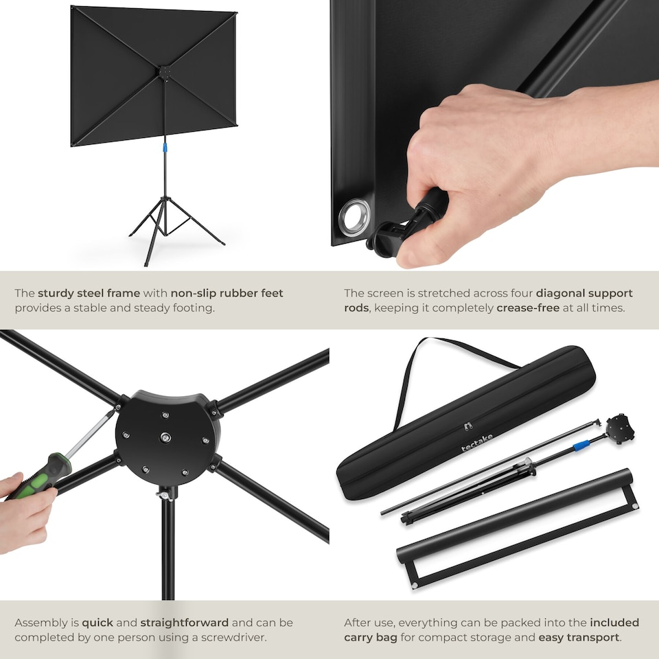 image 1 of Cinema Projector Screen with Foldable Tripod, 16:9, 4K, HD | White | white | M | 1