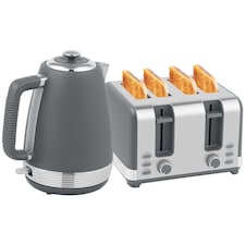 HOMCOM Stainless Steel Kettle and Toaster Set, 1.7L 3000W Rapid Boil Jug Kettle with UK Strix Thermostat, Limescale Filter, 4 Slice Toaster with 7 Browning Controls, Crumb Tray, Grey and Silver Tone