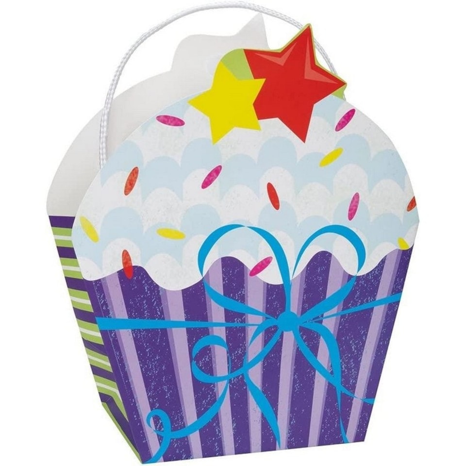 Unique Party Cupcake Gift Bag - Purple/White/Red - 10in x 7in