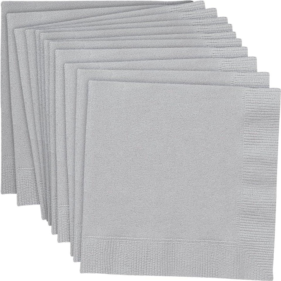 image 1 of Pack of 20 Silver Solid Beverage Napkins