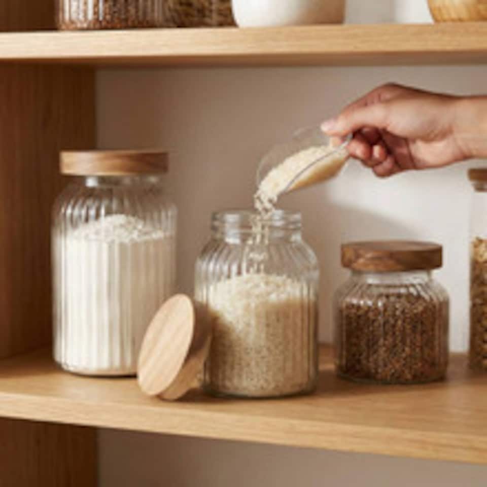 image 1 of Glass Storage Jar with Wooden Lid | Clear | Large | 3