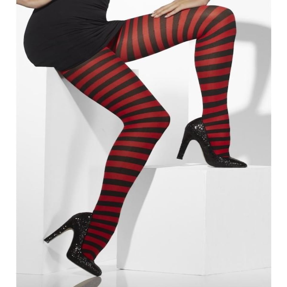 Opaque Tights - Red & Black - Striped - 42786 One Size