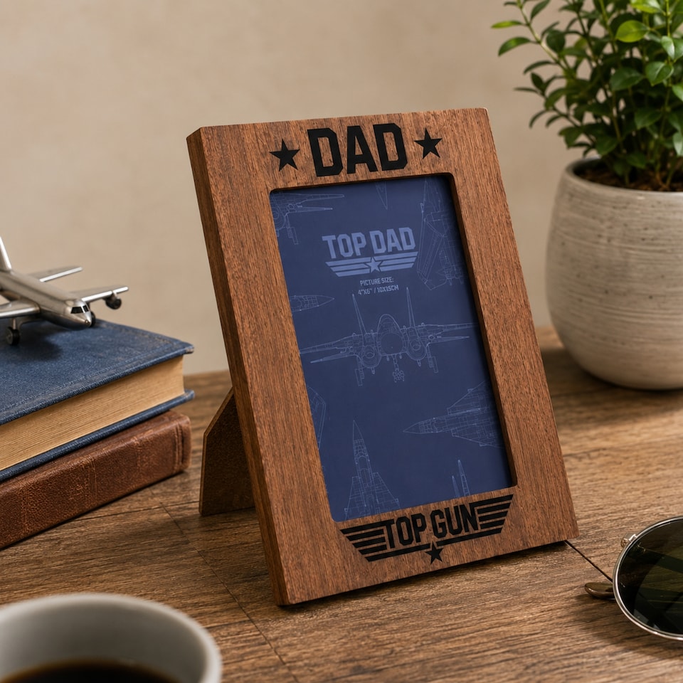 image 1 of Top Gun Top Dad Photo Frame Brown