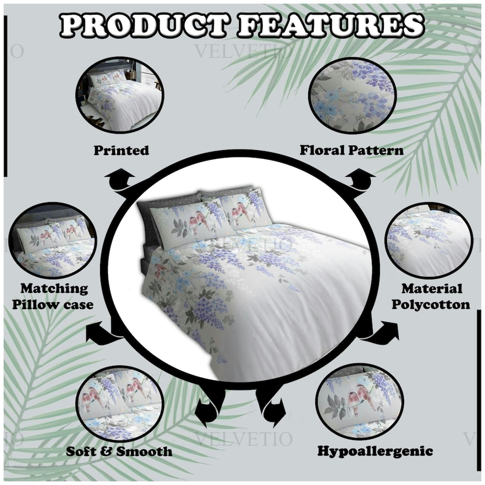 image 1 of VELVETIO Hermione Complete Duvet Cover Set with Fitted Sheet Cosy Quilt Coverlet Grey | King