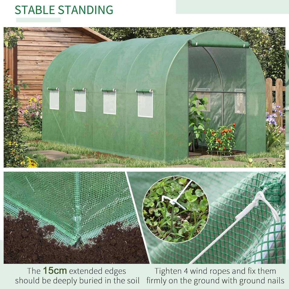 image 1 of Outsunny 4 x 2M Polytunnel Walk-in Garden Greenhouse with Zip Door and Windows