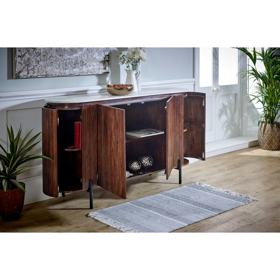 image 1 of Miel Mango Wood Sideboard With Marble Top & Metal Legs