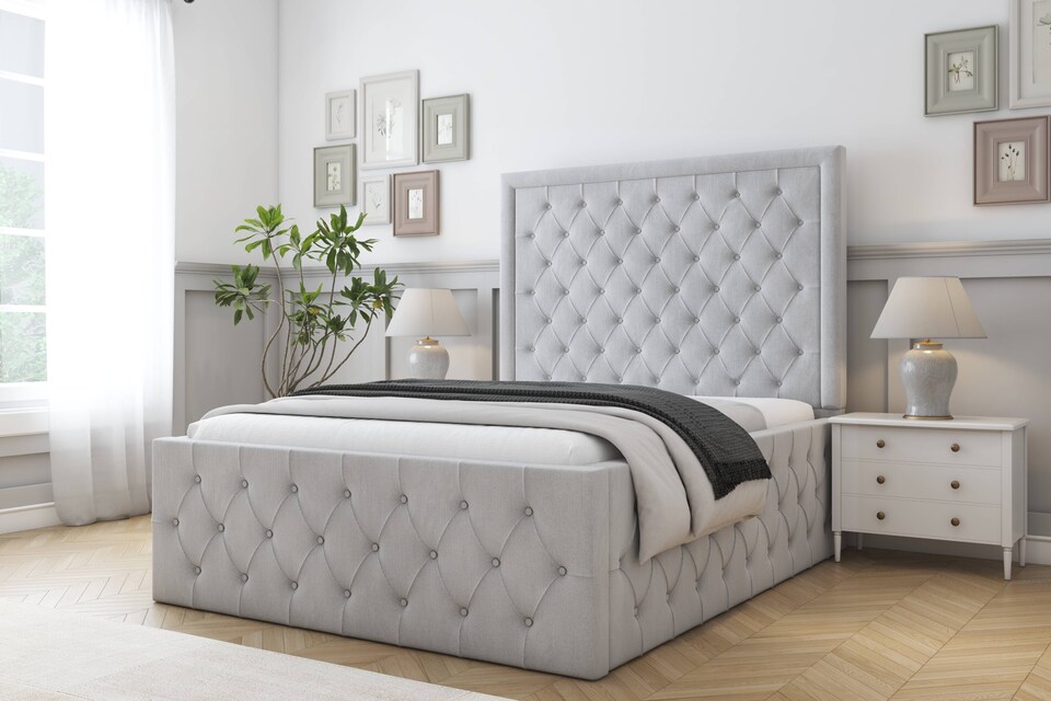 image 1 of Sloomy Vienna Silver Naples Bed Frame With Mattress With 50" Upholstered Headboard 6' Super King