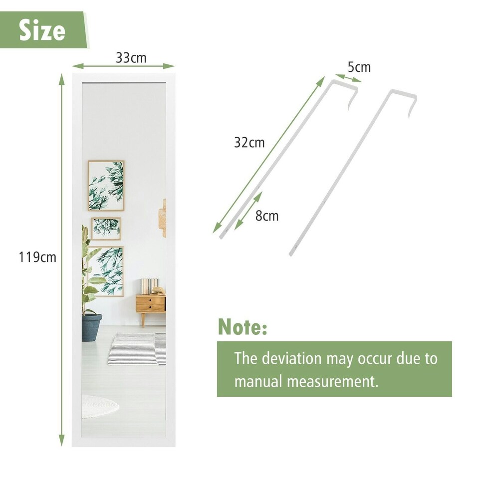 image 1 of COSTWAY Full Length Mirror Over the Door Wall Hanging White White