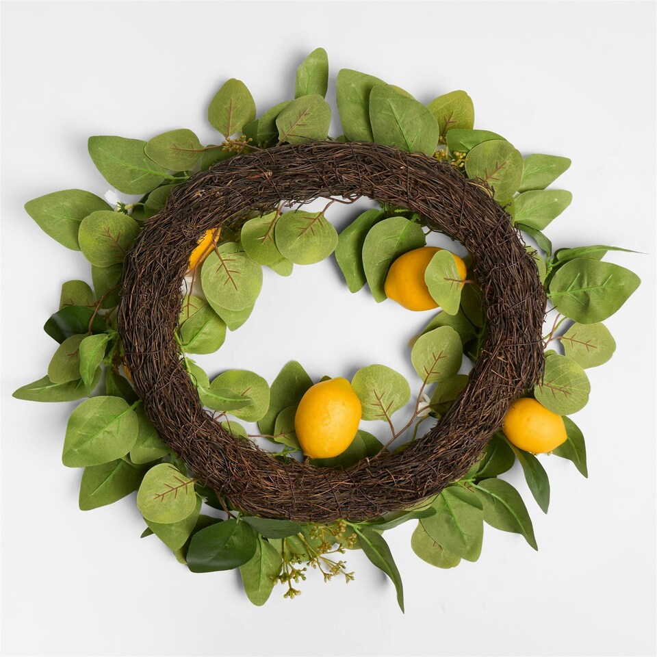 image 1 of OHS Natural Home Wall Table Decor Artificial Lemon Wreath, 45cm - Yellow