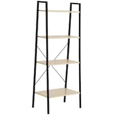 HOMCOM Ladder Shelf, Bookshelf, 4-Tier Industrial Storage Rack for Living Room, Bedroom, Kitchen, Oak and Black