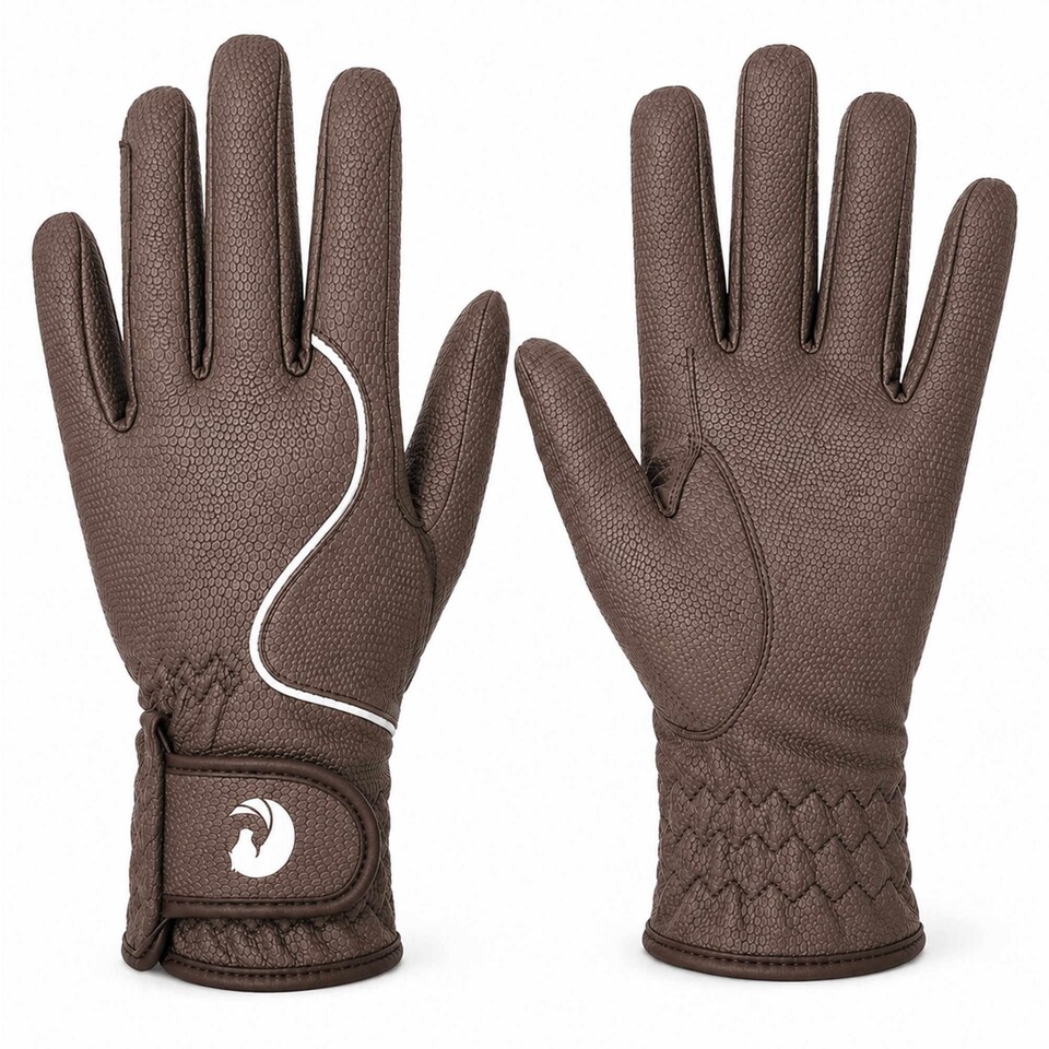 image 1 of Coco Equestrian Brown (M) Synthetic Leather Horse Riding Gloves | Brown