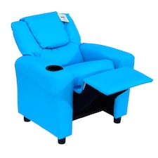 HOMCOM Kids Recliner Chair w/ Cup Holder, PU Leather Children Lounger, Blue Blue