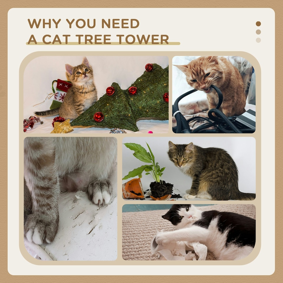 image 1 of PawHut 91cm Scratching Posts Cat Tree Activity Centre for Indoor Cats Cream