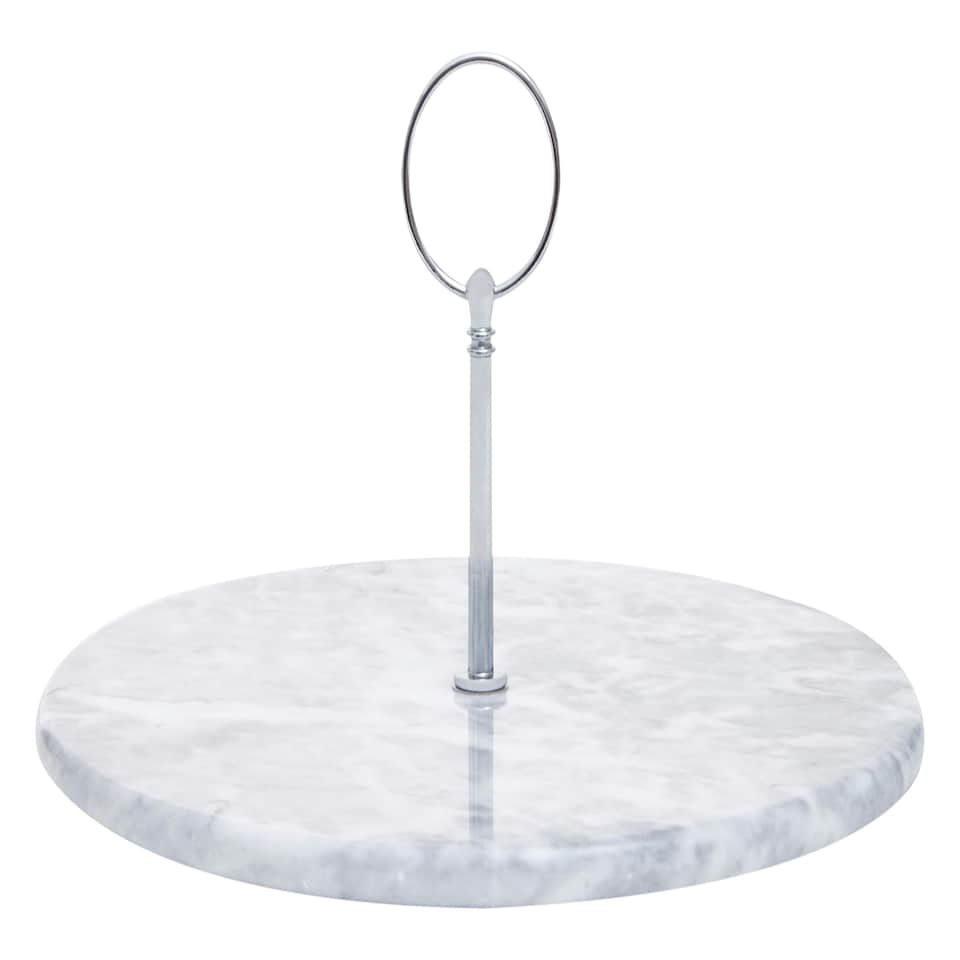 image 1 of Salerno Grey Marble Cake Stand With Silver Handle Grey