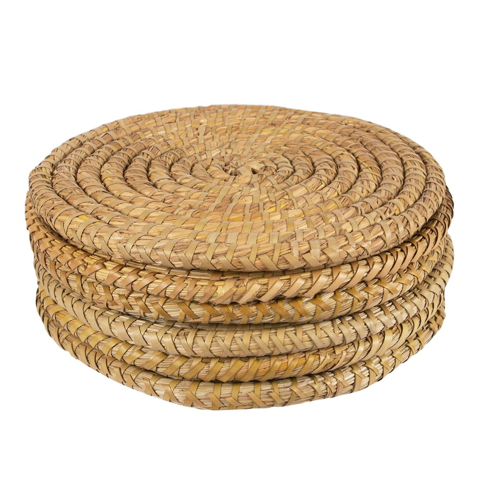 image 1 of Argon Tableware Round Woven Palm Leaf Placemats - 30cm - Pack of 6 Brown