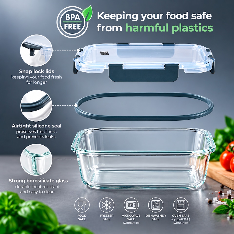 image 1 of Neo 10 Glass Containers & 10 Lids Food Storage Set - 10 Piece