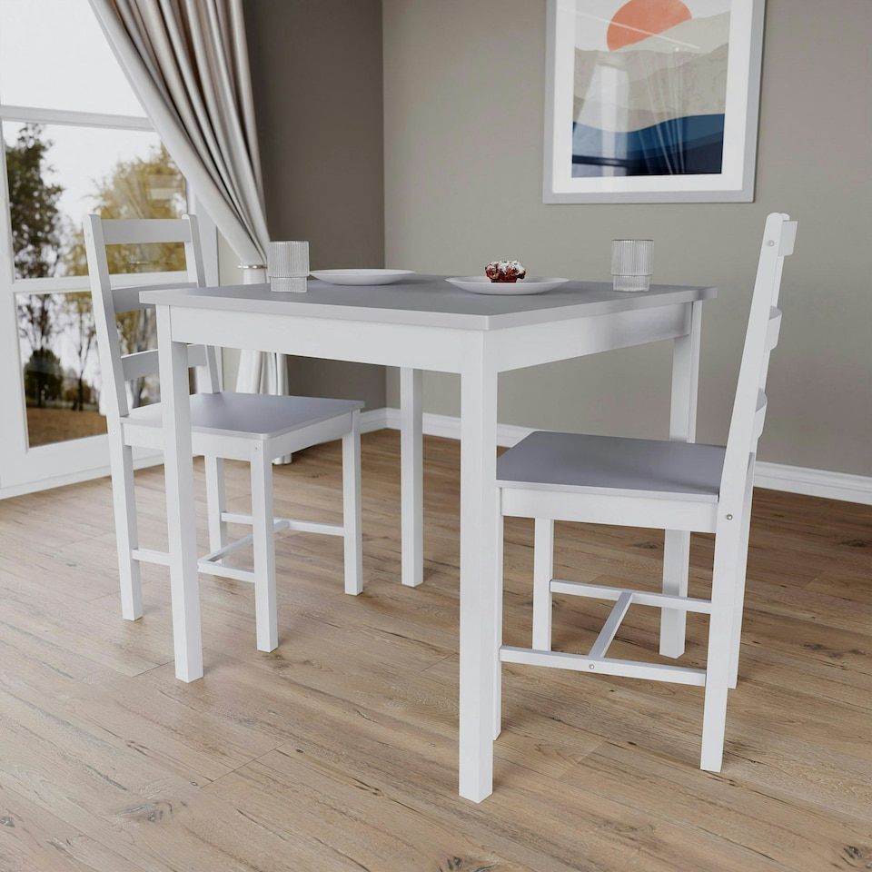 image 1 of Vida Designs Yorkshire 2 Seater Dining Set 3 Piece Table & Chairs, White & Grey