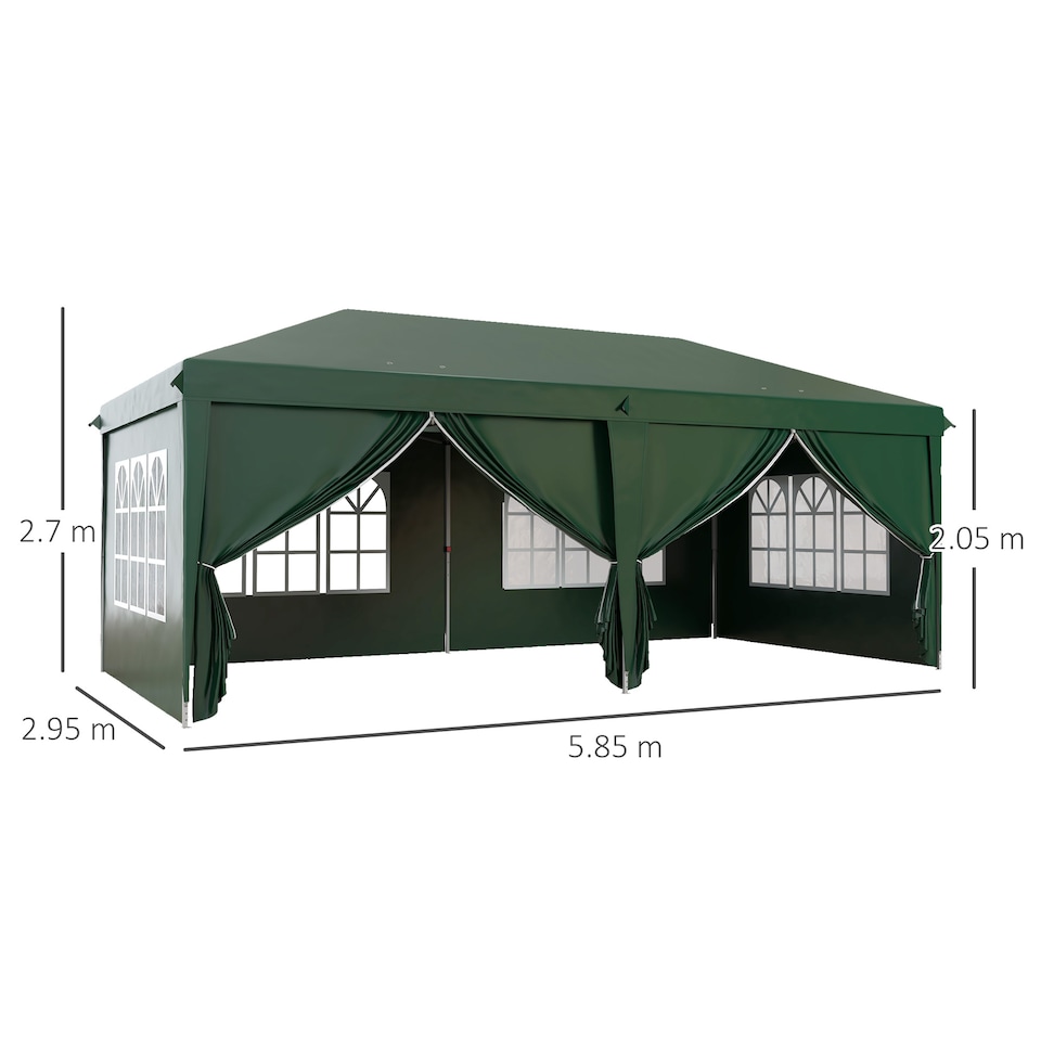 image 1 of Outsunny 3 x 6 m Garden Pop Up Gazebo, Wedding Party Tent Marquee, Water Resistant Awning Canopy with Sidewalls, Windows, Carry Bag, Green