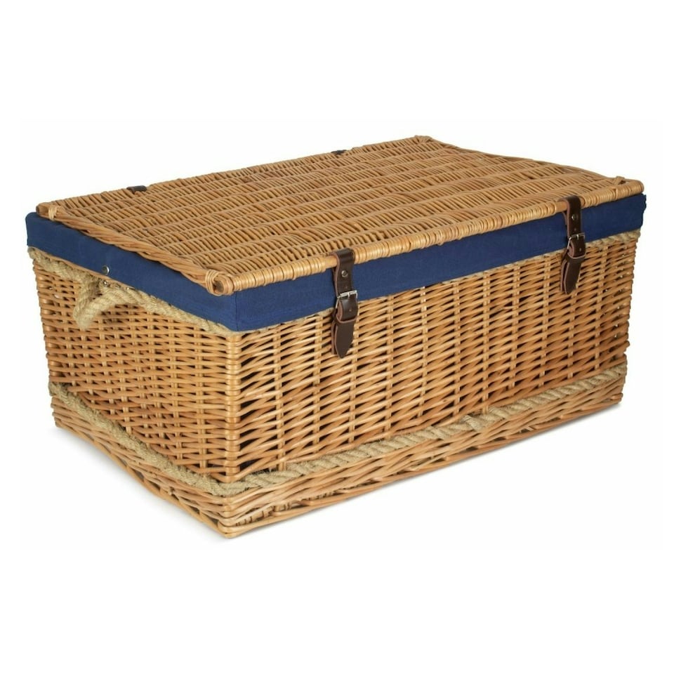image 1 of 72cm Rope Handled Cotton Lined Wicker Trunk Blue | Blue | One Size