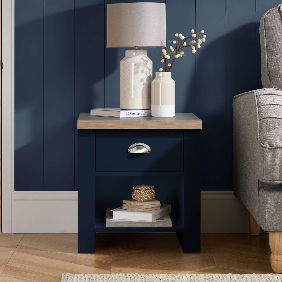 image 1 of Highgate 1 Drawer Lamp Table Navy