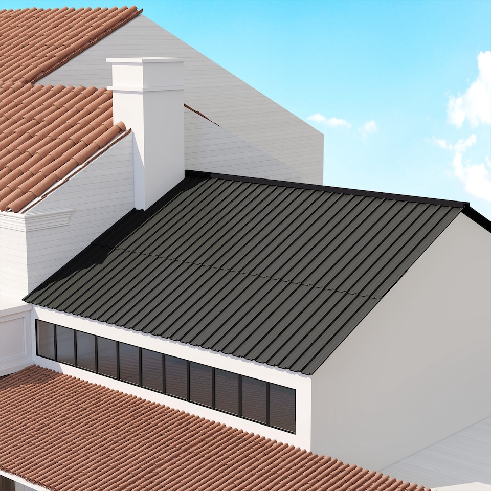 image 1 of Outsunny Corrugated Roofing Sheets, Pack of 12, Galvanised Metal Roofing Sheets for Greenhouse, Garage, Storage Shed, Carport, 129 x 45cm, Black | Black | 129L x 45Wcm