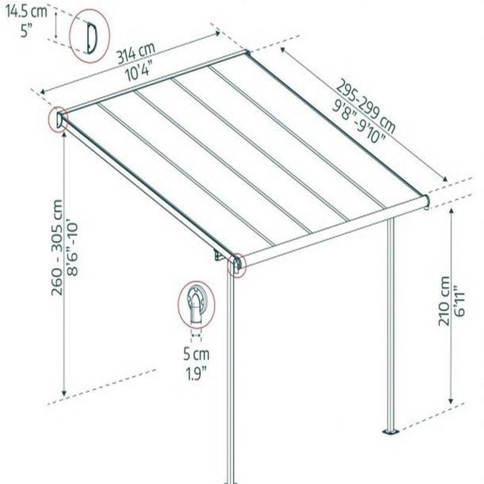 image 1 of Patio Cover Sierra 3 x 3.05 Clear - Polycarbonate - L314 x W299 x H305 cm - White White