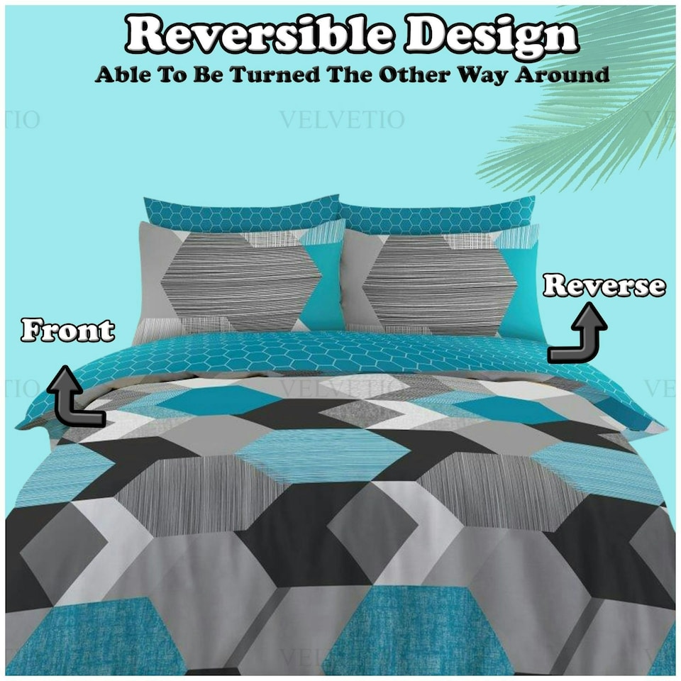 image 1 of VELVETIO Jake Complete Duvet Cover Set with Fitted Sheet Soft Printed Bedding Bedset Blue | King