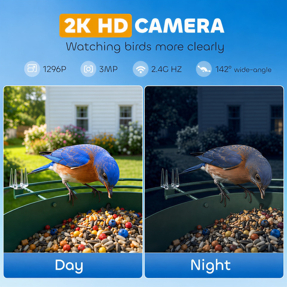 image 1 of PawHut Bird Feeder with Camera, Smart Bird Feeder Camera AI Identifies 16,000 Plus Species, 2K HD Auto Capture Video, APP Instant Notifications, Hummingbird Feeding Add-ons, 3W Solar Panel, 32GB Card