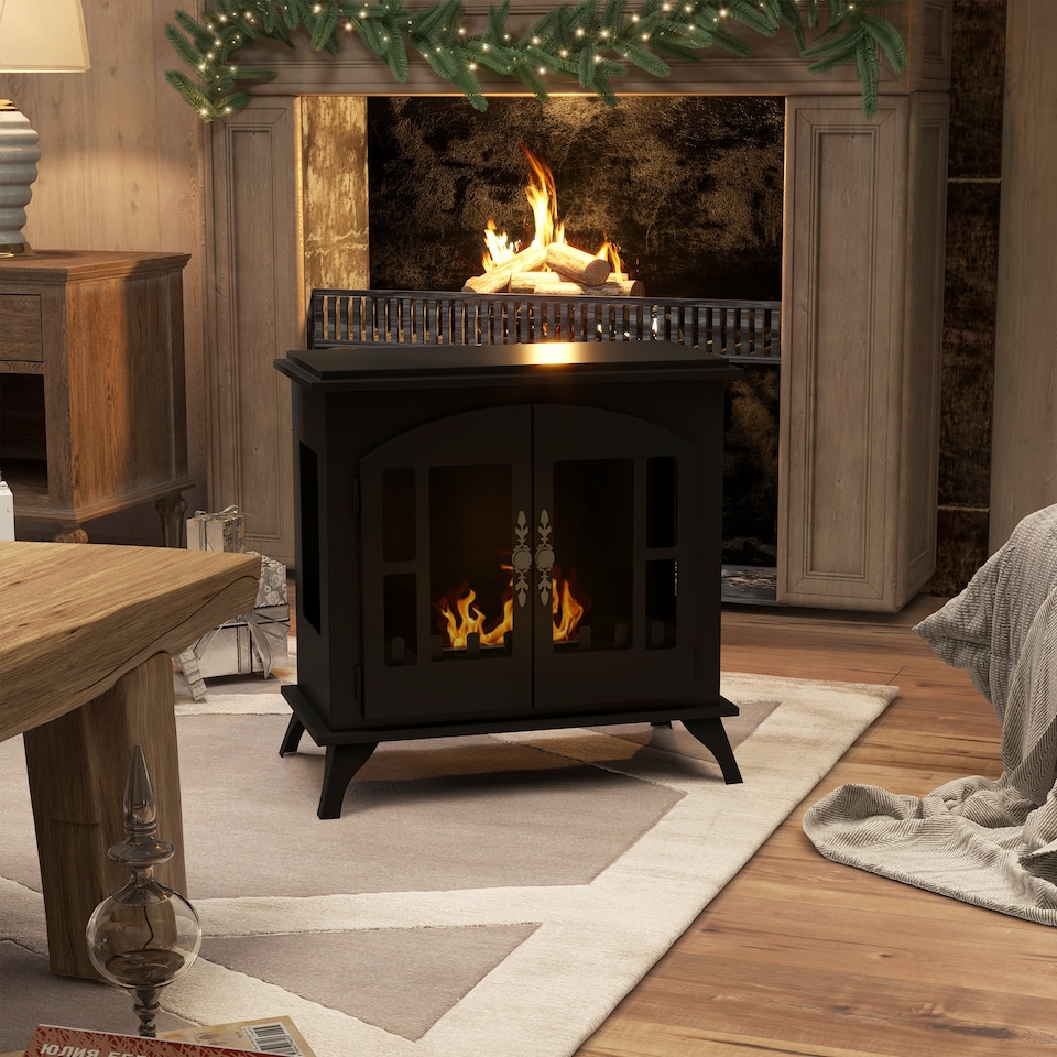 image 1 of HOMCOM Ethanol Fireplace Stove Freestanding Bioethanol Fire w/ 0.9L Tank Black