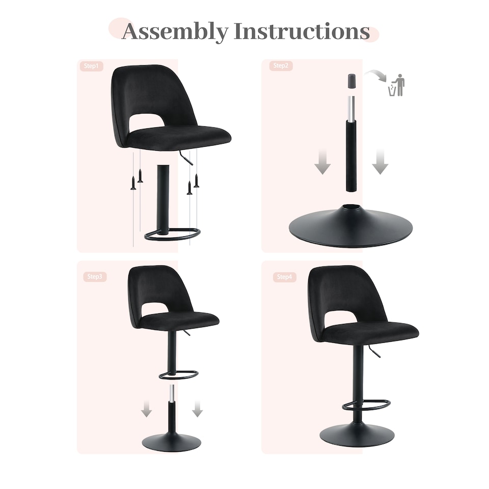 image 1 of SONARA Set of 3 Adjustable Velvet Upholstered Breakfast Bar Stools | Black