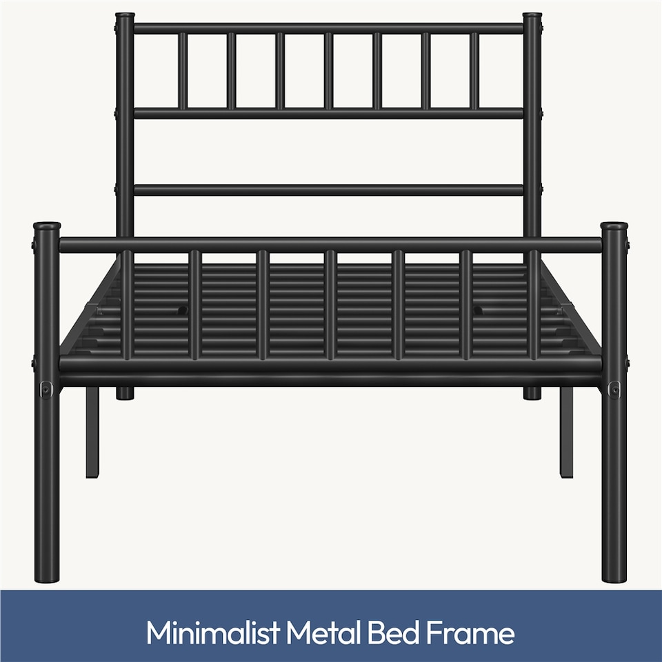 image 1 of Yaheetech 3ft Single Metal Bed Frame with Slatted Headboard Black